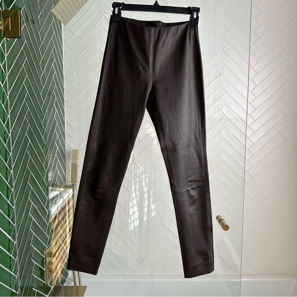 Vince Lambskin Leather Pants in Espresso Brown